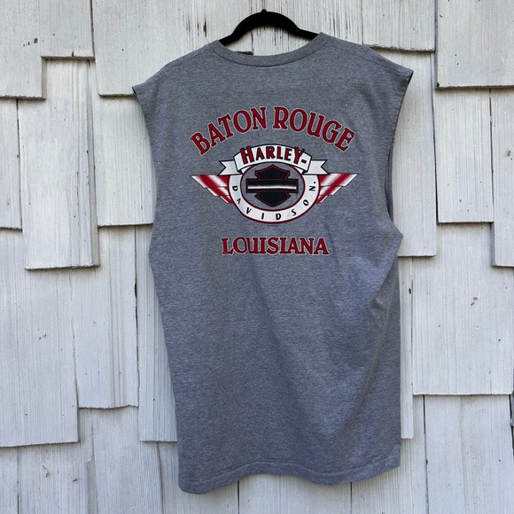 Vintage 90s Harley Davidson Sleeveless T Shirt Baton Rouge Graphic Tee 2XL - Picture 8 of 9